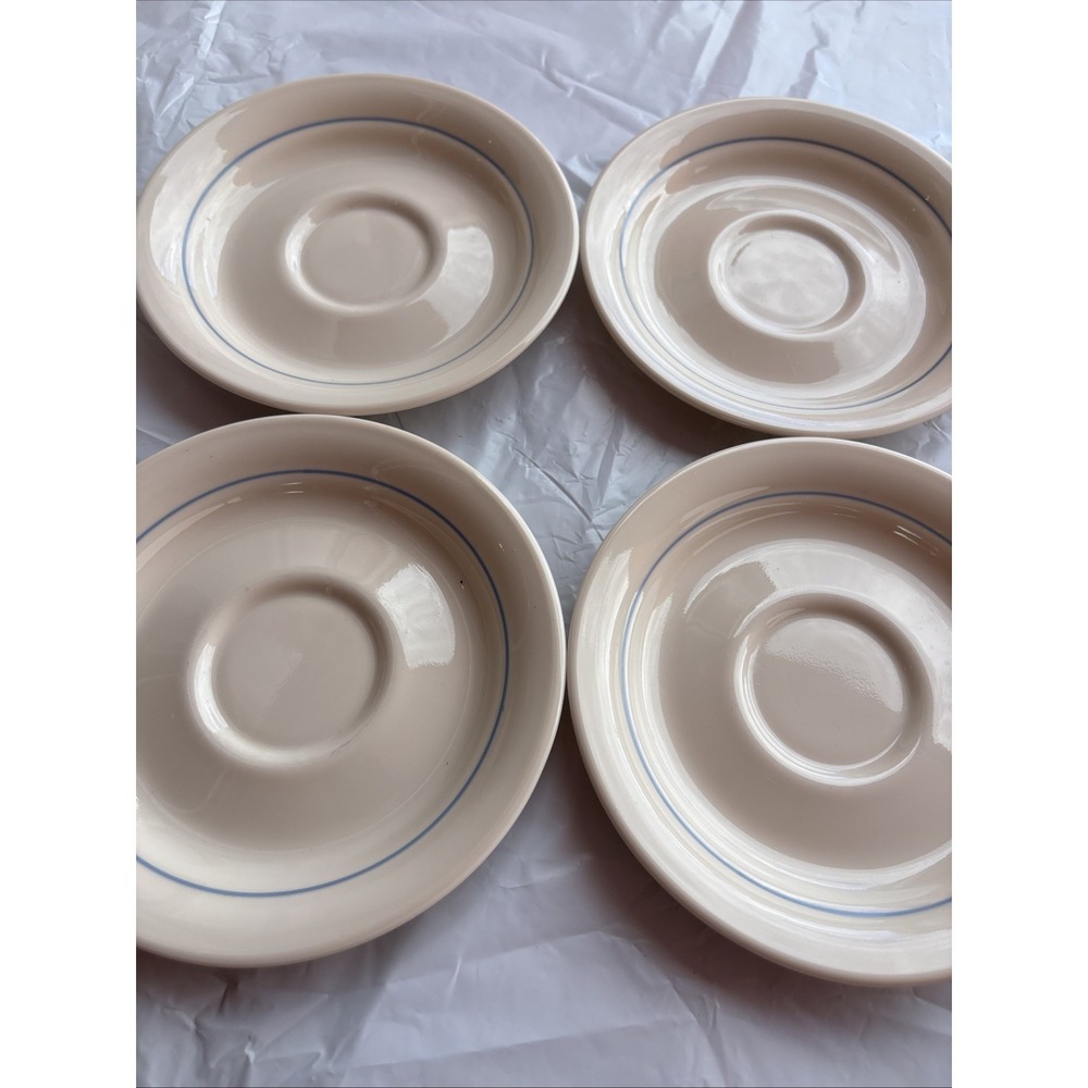 Set of 4 Queens Lace by Corning Corelle Saucer Light Blue Band s179